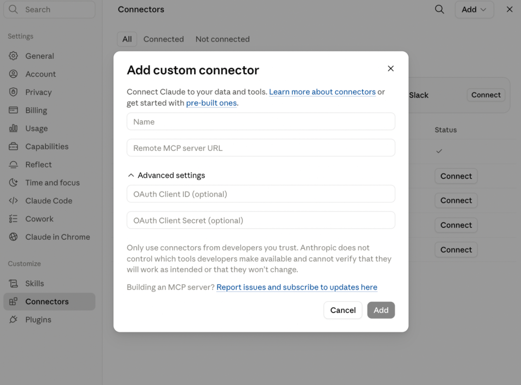 Add custom connector